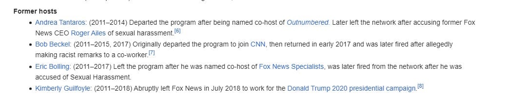 Here’s a list of some of the former hosts of The Five and why they left. Interesting. 