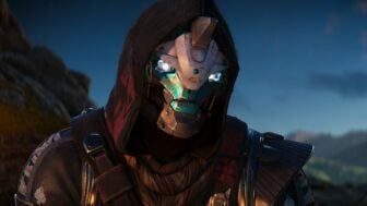 Cayde-6 sits at a campfire.