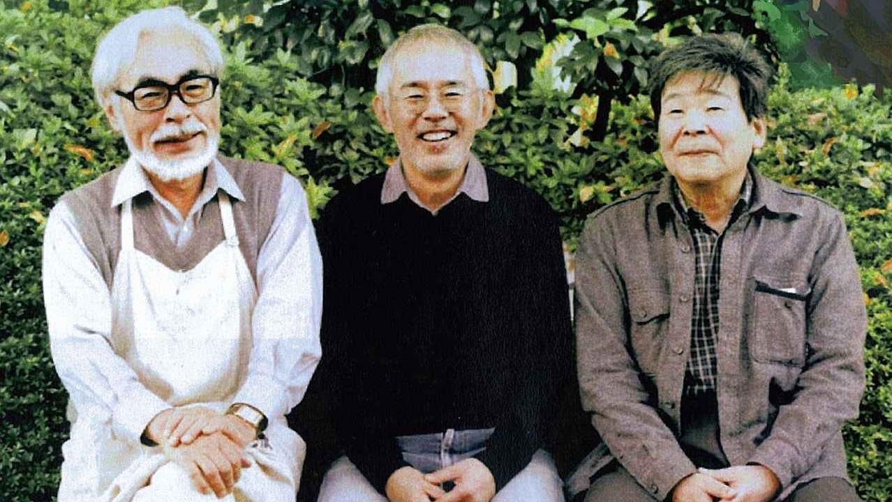 From left to right: Hayao Miyazaki, Toshio Suzuki, and Isao Takahata