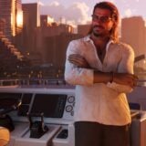 A man stands on a boat.