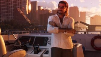 A man stands on a boat.