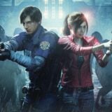 Leon and Jill fight off zombies.