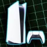 A PS5 appears in front of a grid.