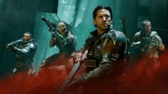 Characters from Black Ops 7 hold guns.