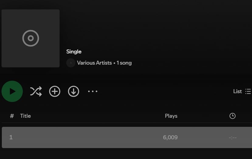 A Spotify page for the song that has been completely wiped.