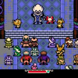 Pixel sprite characters talk in a mansion.
