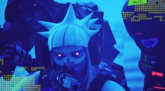 Characters from Marathon aim their weapons.