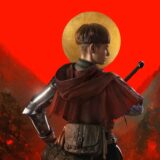 A knight appears in front of a red background.