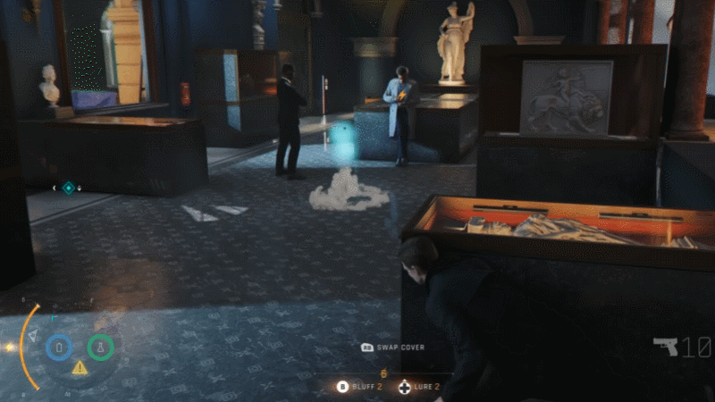 Bond uses gadgets to beat his foes.