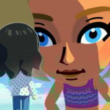 A large Mii looks down at a little Mii.