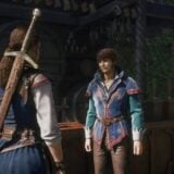 A wandering adventurer talks in a village.