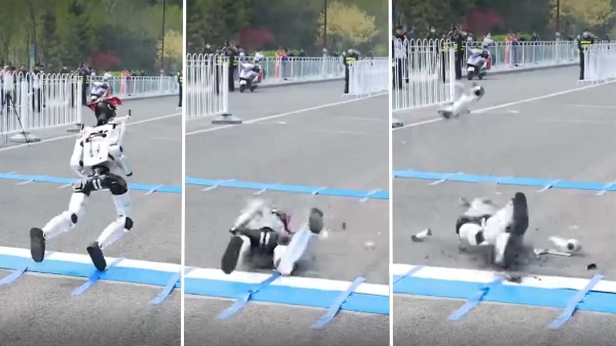 Robot Runner Crashes And Burns Before Even Starting Race