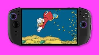 Scrooge swims in gold on a gaming handheld.