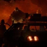 A monster appears in a red smoke.