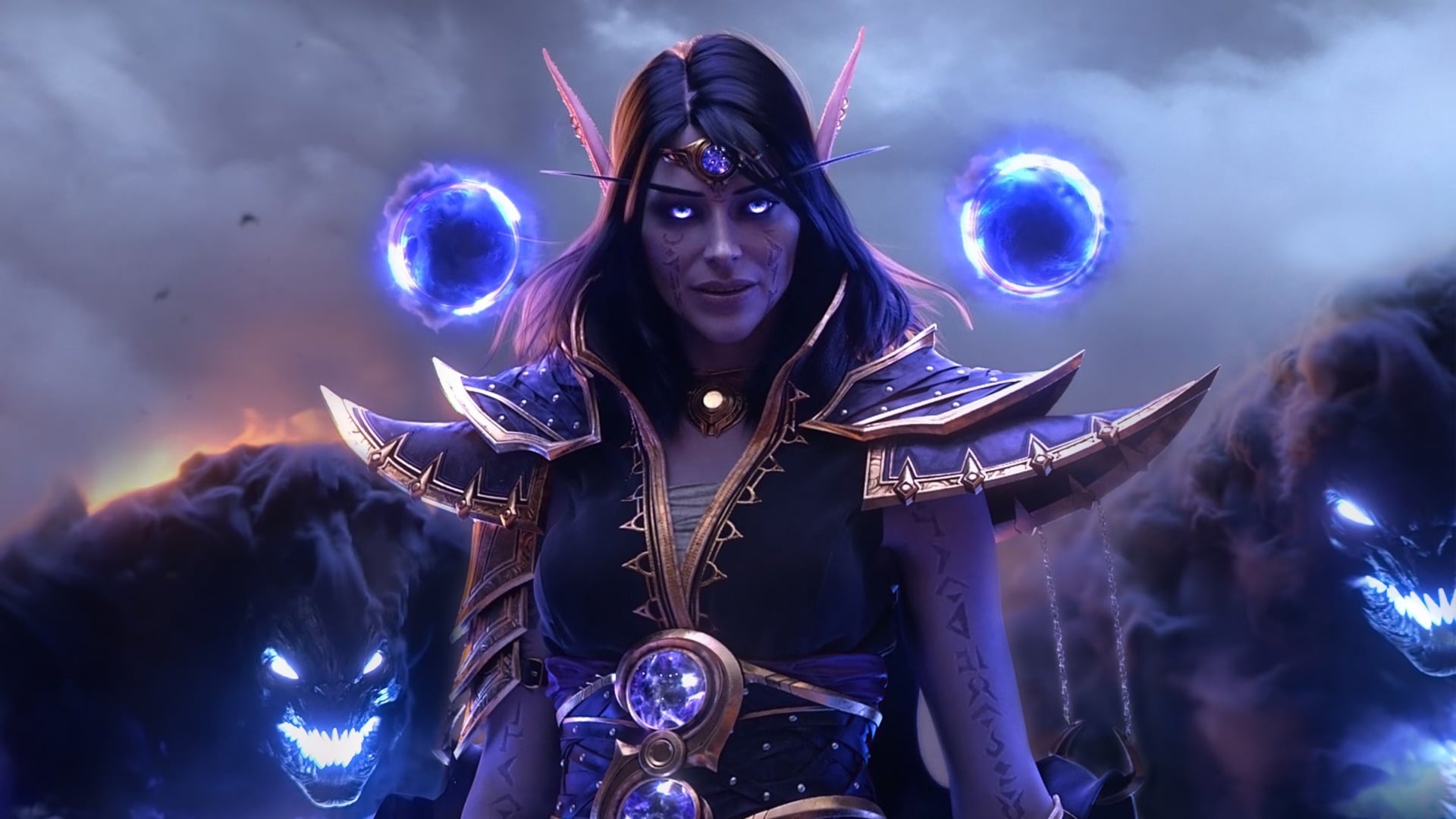 A purple mage holds up orbs.
