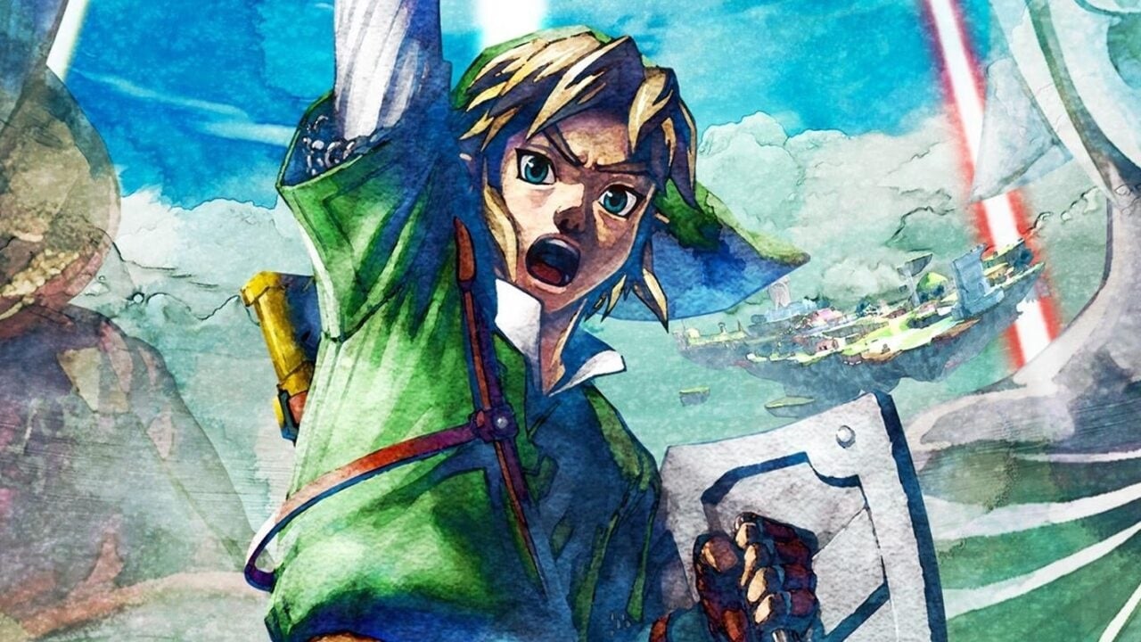 Link holds up his sword.