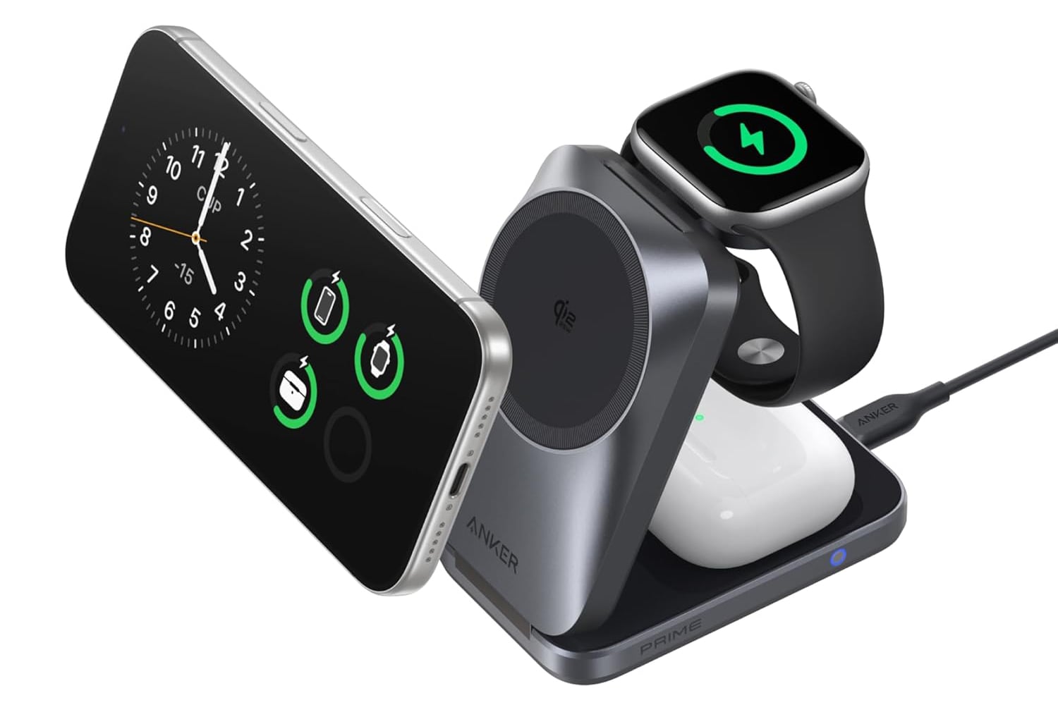 Anker Prime 3 In 1 Charging Station, Aircool Wireless Charger, 25w Qi2.2 Certified Palm Sized Foldable Magsafe Charger