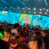 A crowd gathers for the FF14 keynote.