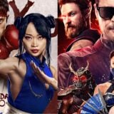 Art shows characters from the Street Fighter and Mortal Kombat 2 movies.