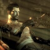Adam Jensen sips whiskey.