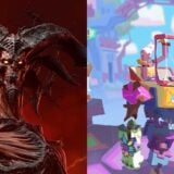 Art shows a demon and colorful characters with a robot.
