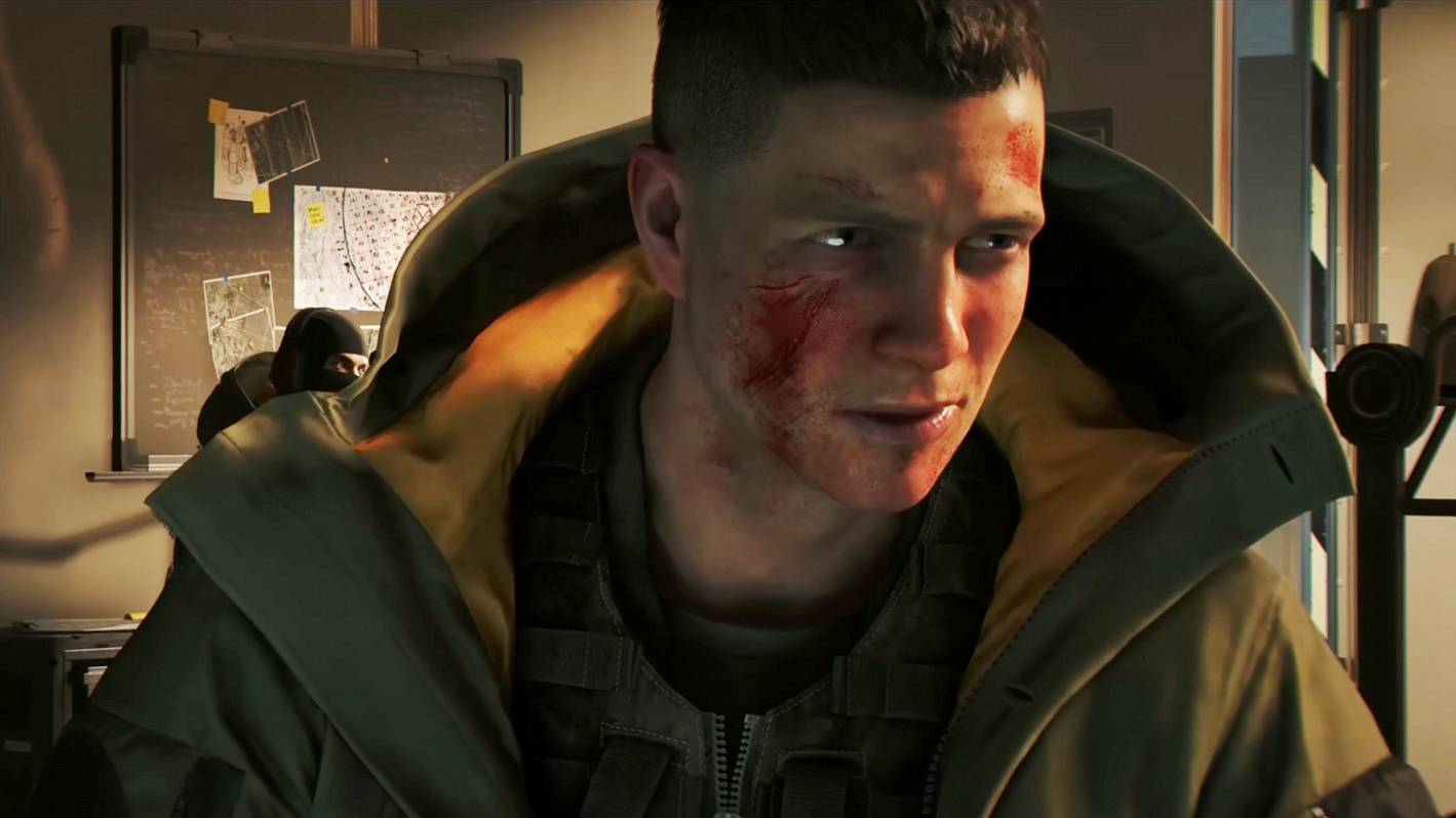 Bond with cuts all over his face, wearing a lovely Parka. 