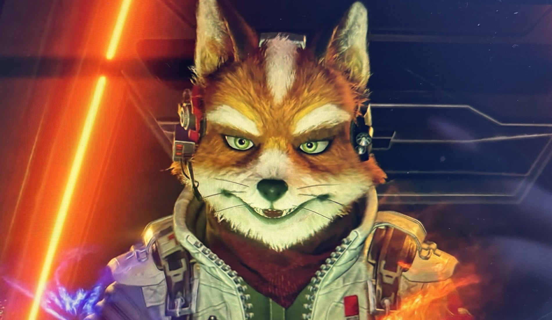 Fox McCloud looks out his cockpit.