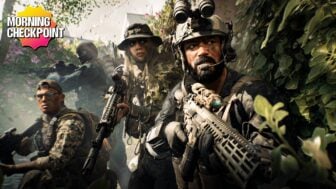 Military operators sweep through a jungle.
