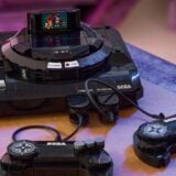 A Lego Sega is displayed on a table.