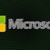 A Microsoft logo appears over a green grid.