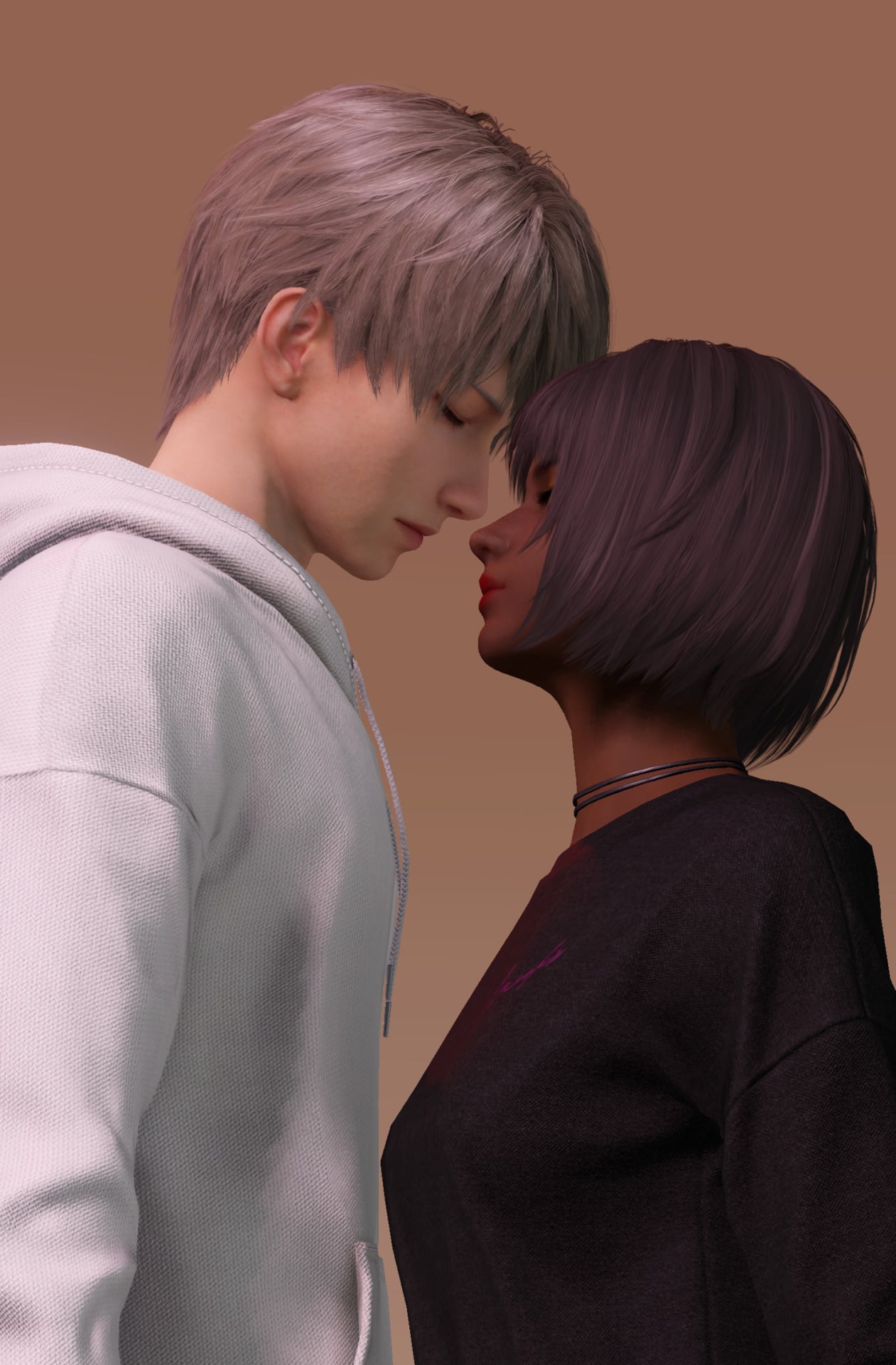 Screenshot from Love and Deepspace featuring two characters leaning in for a kiss