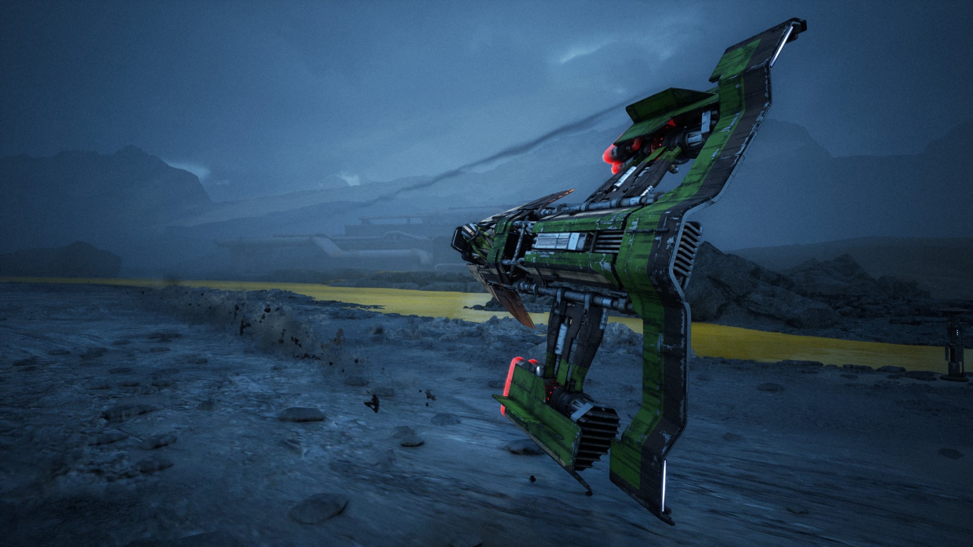 A speeder races at night.