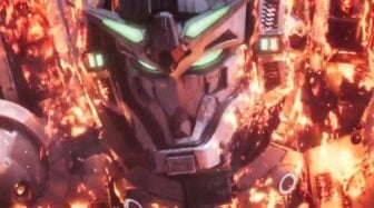 A Gundam is on fire.