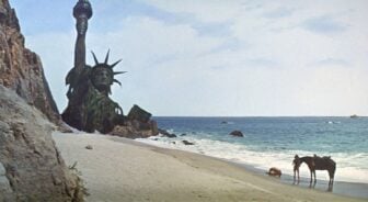 A man sees the Statue of Liberty broken in half.