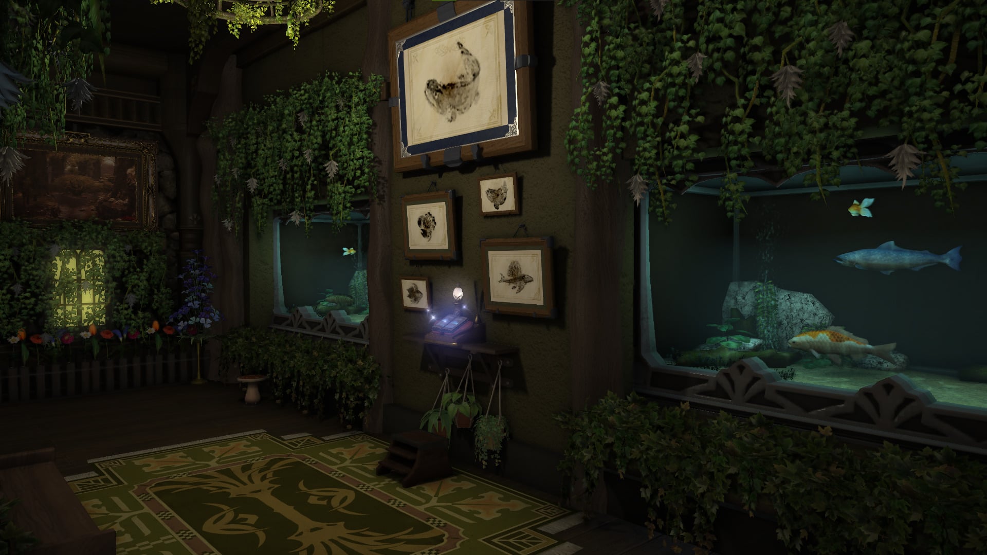 A screenshot of a room of the Eorzean Aquarium.
