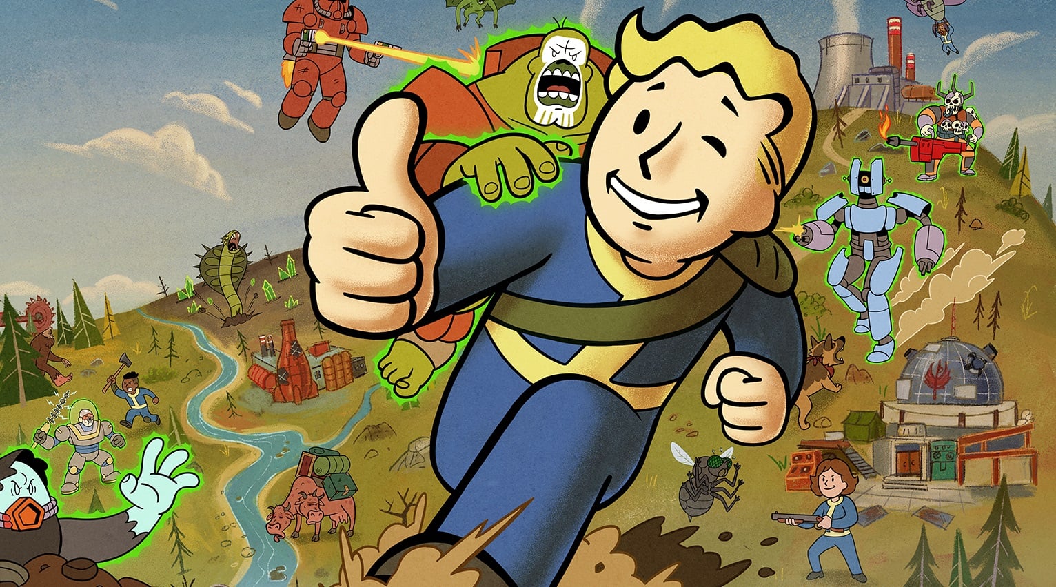 A Vault-Tec boy gives the thumbs up.