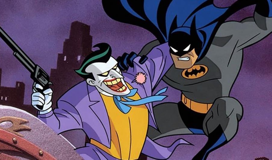 The Batman and Joker fight.