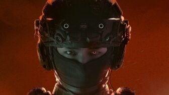 A person in a SWAT outfit appears in front of red.
