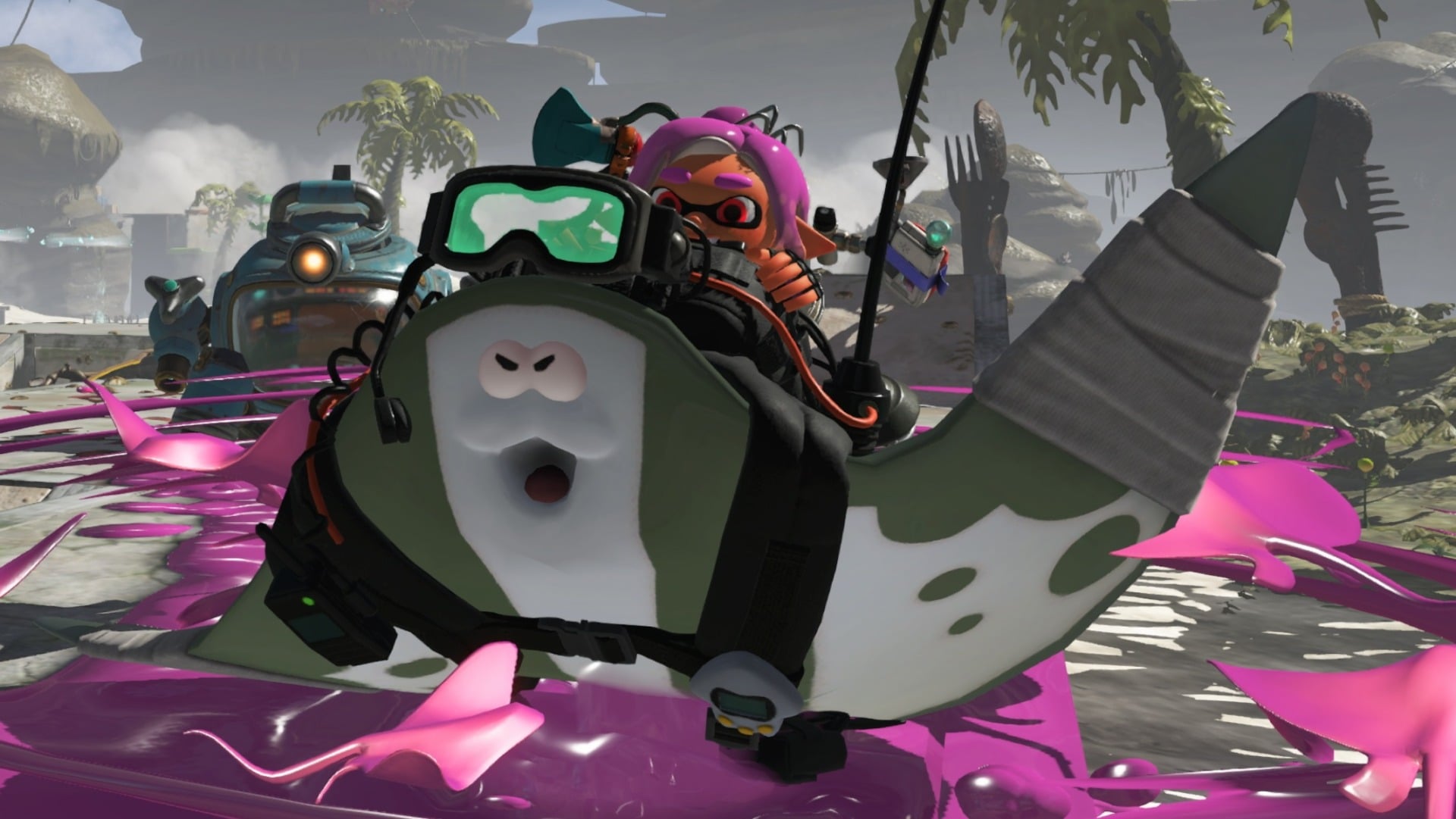 An Inkling rides a sting ray.