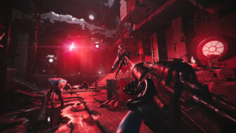 A gun is pointed at red-glowing enemies.