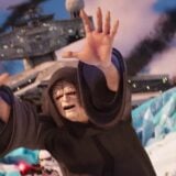 The Emperor appears in front of a Star Destroyer.