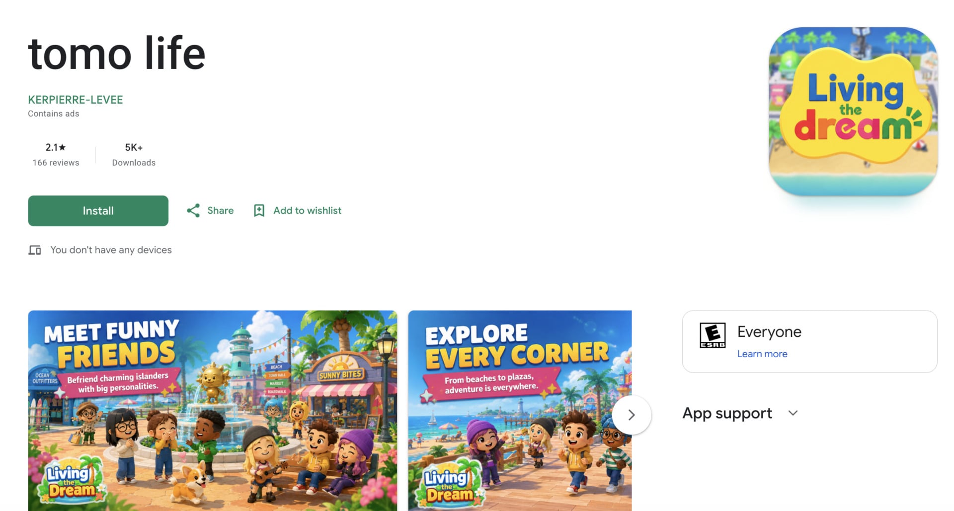 A screenshot of a Tomodachi Life clone on the Google Play store.