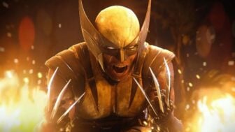 Wolverine pulls out his claws surrounded by fire.