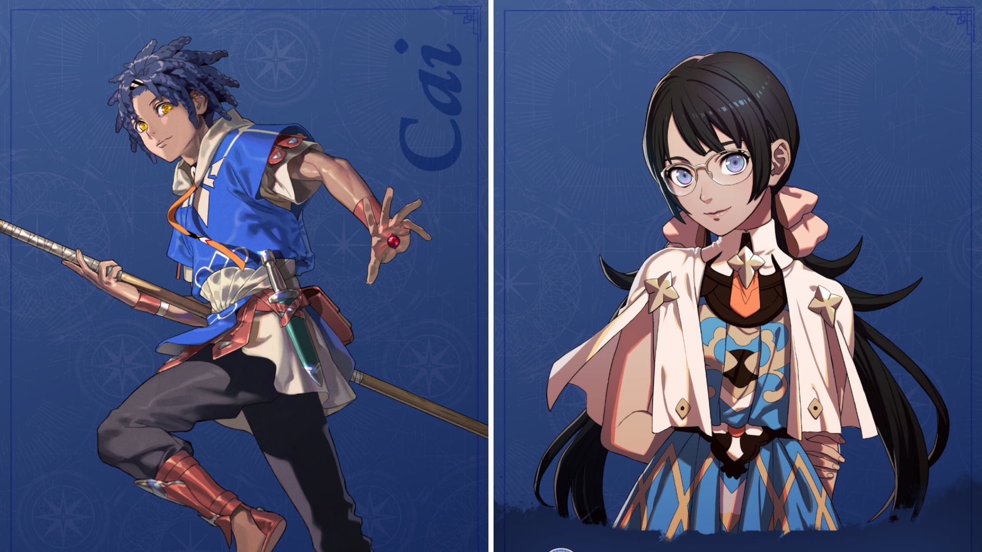 Graphic from Fire Emblem Fortune's Weave featuring side-by-side pictures of Kai and Tiara