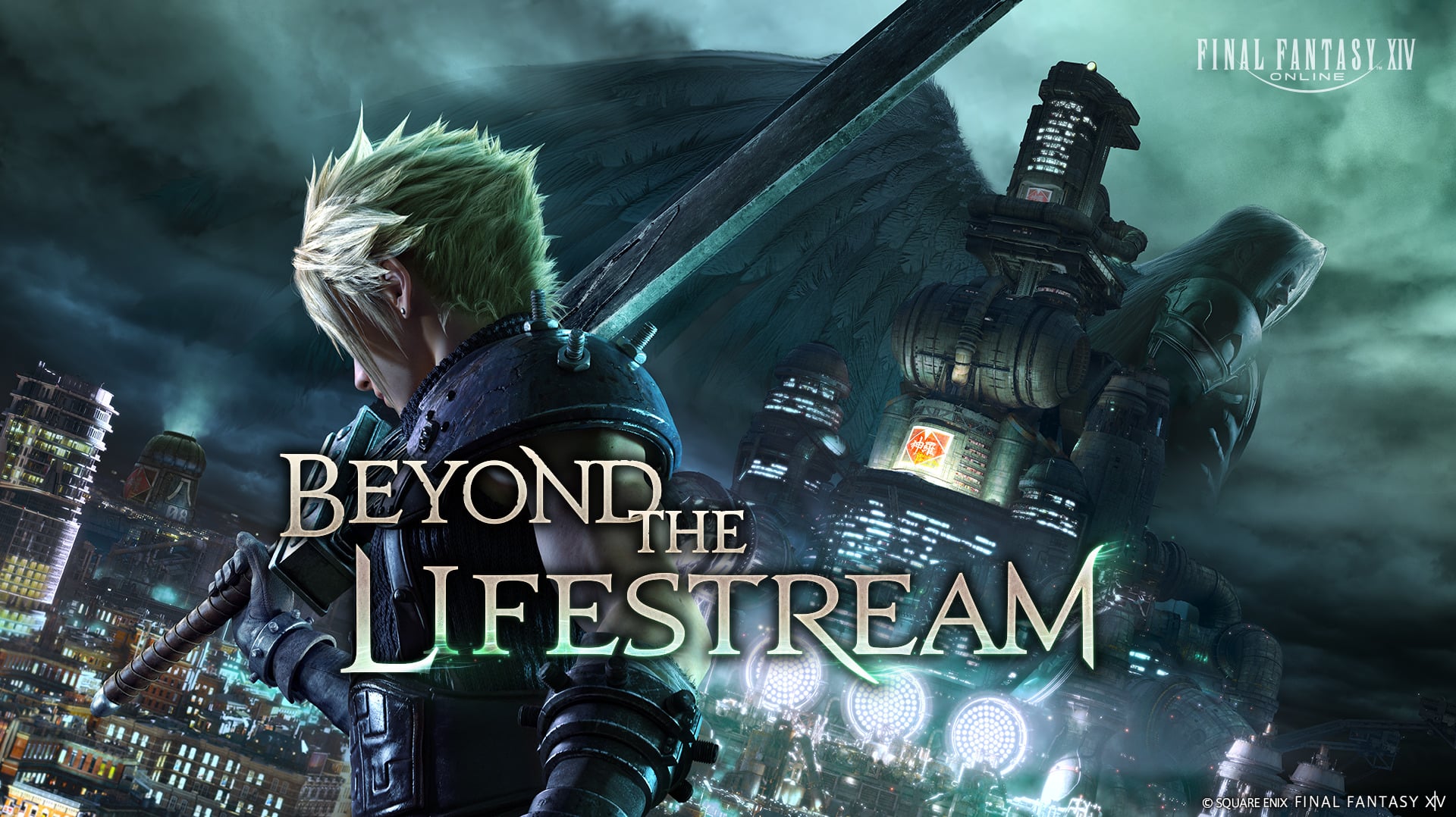 Ffxiv image promoting the Final Fantasy VII Remake raid series, Beyond the Lifestream