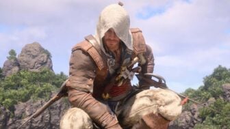 An assassin peers out from behind his hood.