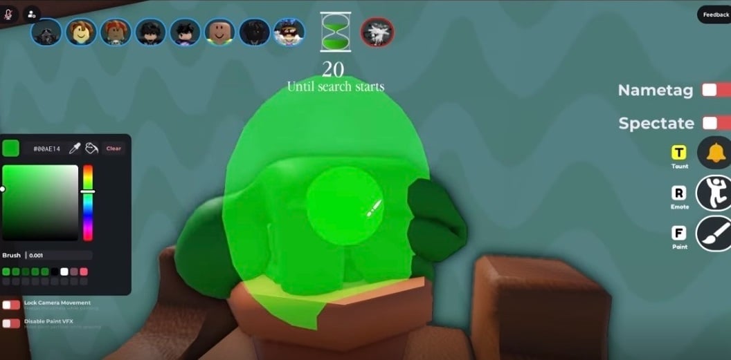 A player holds up a green object.