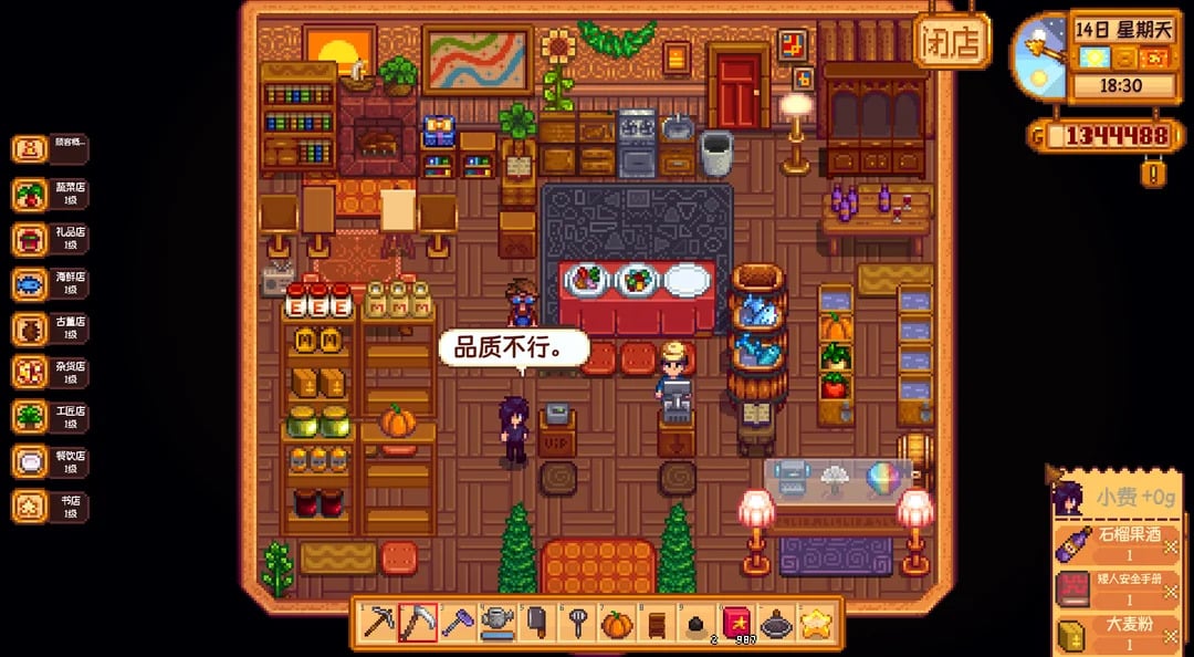 A screenshot of a store in the Farmers Store Stardew Valley mod.