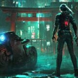 A Cyberpunk woman stares at a menacing skyscraper.