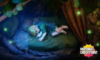 Link sleeps in a bed.